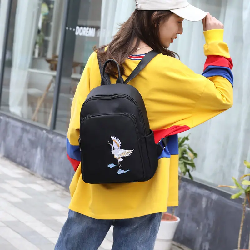 Брендовые мини-рюкзаки для девочек с вышивкой в виде животных черный Оксфордский