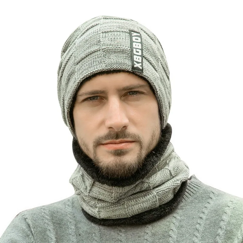 gary Комплект из 2 предметов, повседневная шапка+ шарф, модный мужской комплект, новинка, зимние теплые вязаные плотные шапки с черепом и мягкие плюшевые шерстяные шарфы - Цвет: gary