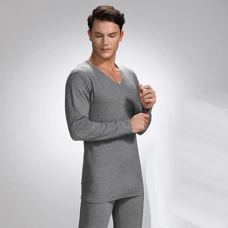 Теплые Термальность мужское нижнее белье однотонные черные футболки с v образным