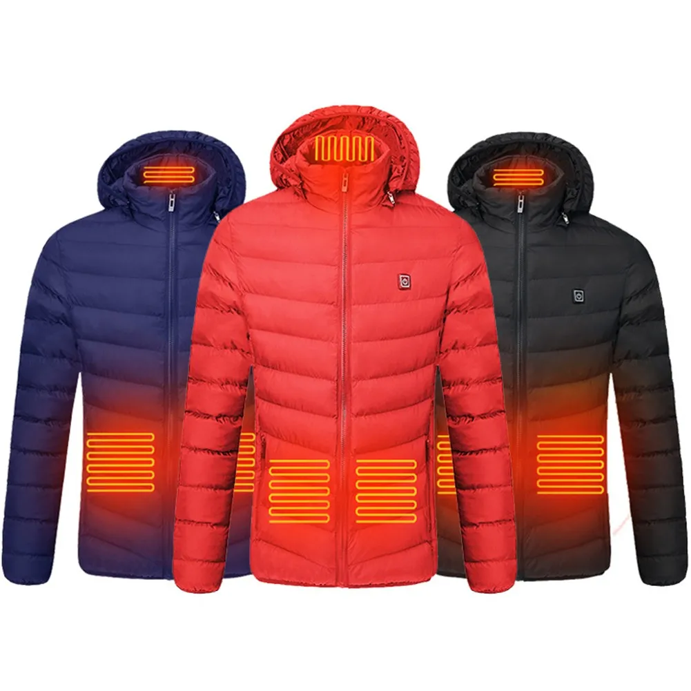 

Electric USB Men Women Coat Autumn Winter Heated Hooded Warm Coat Heating Jacket Clothing Built-in Portable Source Storge Pocket