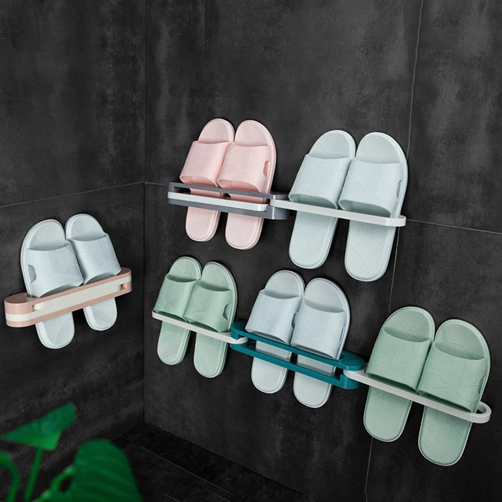 

Adjustable Bathroom Slipper Draining Rack Wall Rack Seamless Folding Space Saving Home Shoe Organizer Hanger Shoe Hanging Holder