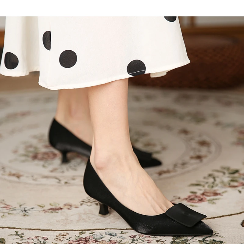 

SIMLOVEYO Women New 2021 Pumps Pointed Toe 5cm Block Heels Soft Classic Concise Slip-On Elegent Size 34-39 Casual Date A3699