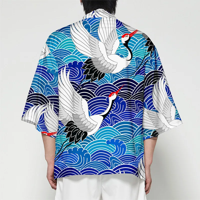 Японский журавль с принтом хаори кимоно юката самурай для мужчин и женщин