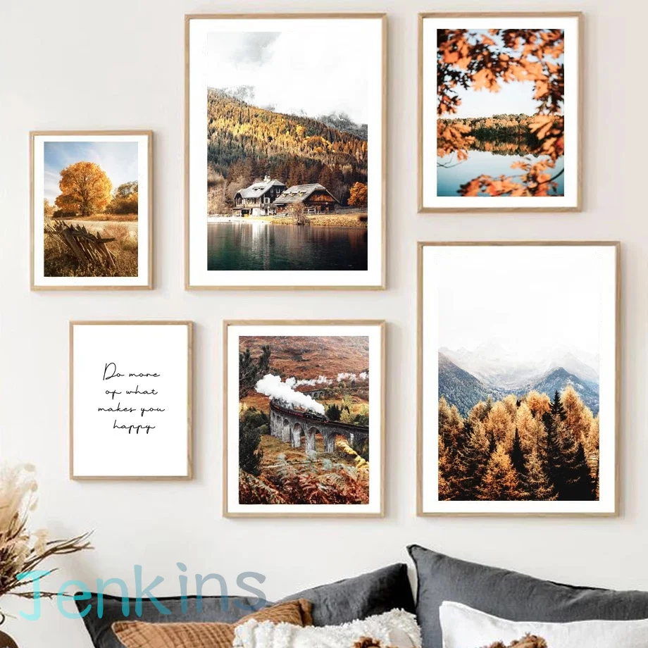 

Autumn Tree Footpath Landscape Lake Forest Road Quote Poster Wall Art Canvas Painting Posters And Prints Living Room Home Decor