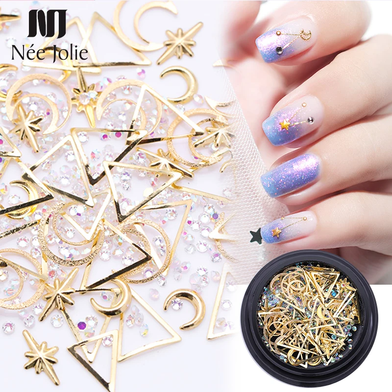 Заклепки для дизайна ногтей бусины AB цветные стразы звезда луна форма металл