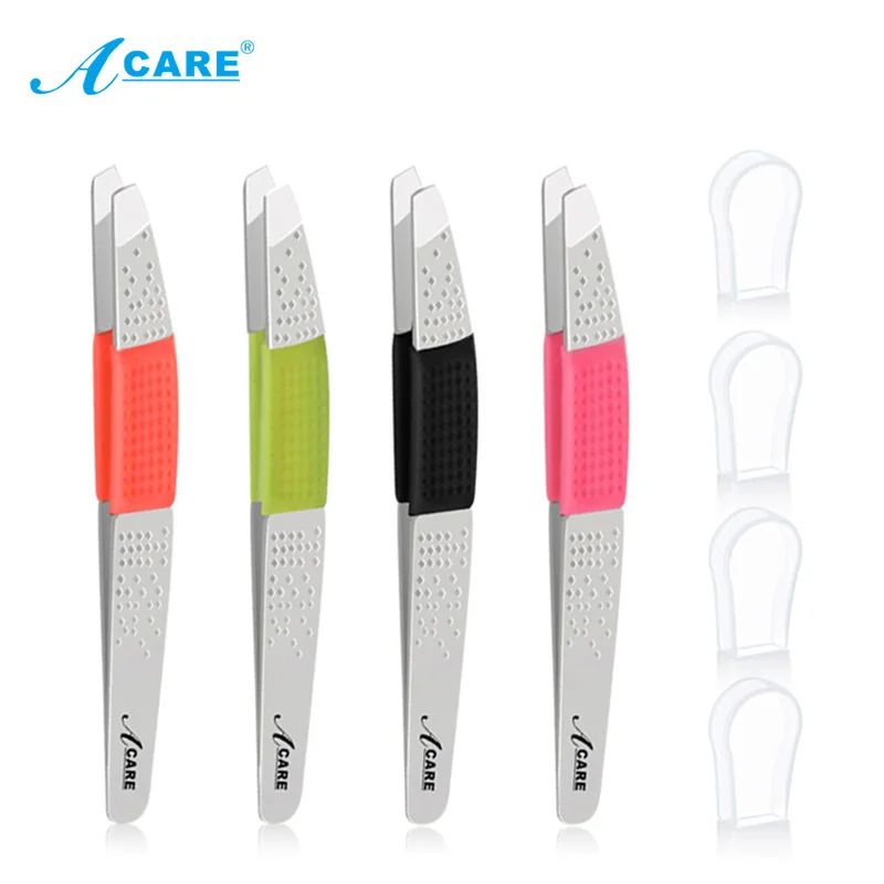 Профессиональный пинцет для бровей из нержавеющей стали и силикона с матовой