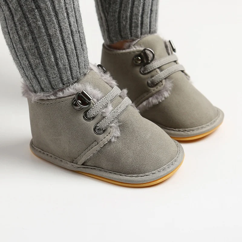 Повседневные ботинки на меху для новорожденных девочек и мальчиков осенние