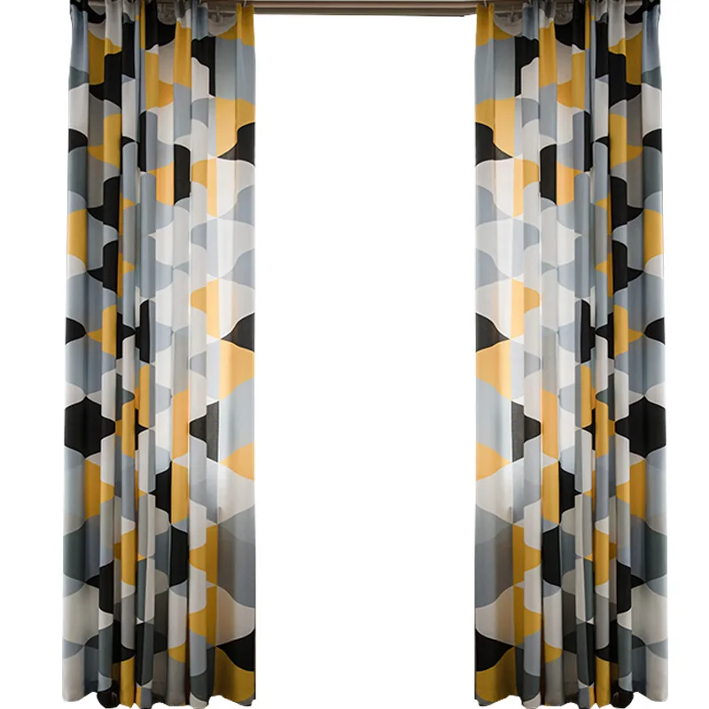 

2021 Nordic Modern Minimalist Digital Printing Curtain Semi-blackout Curtain Finished Curtains for Living Dining Room Bedroom