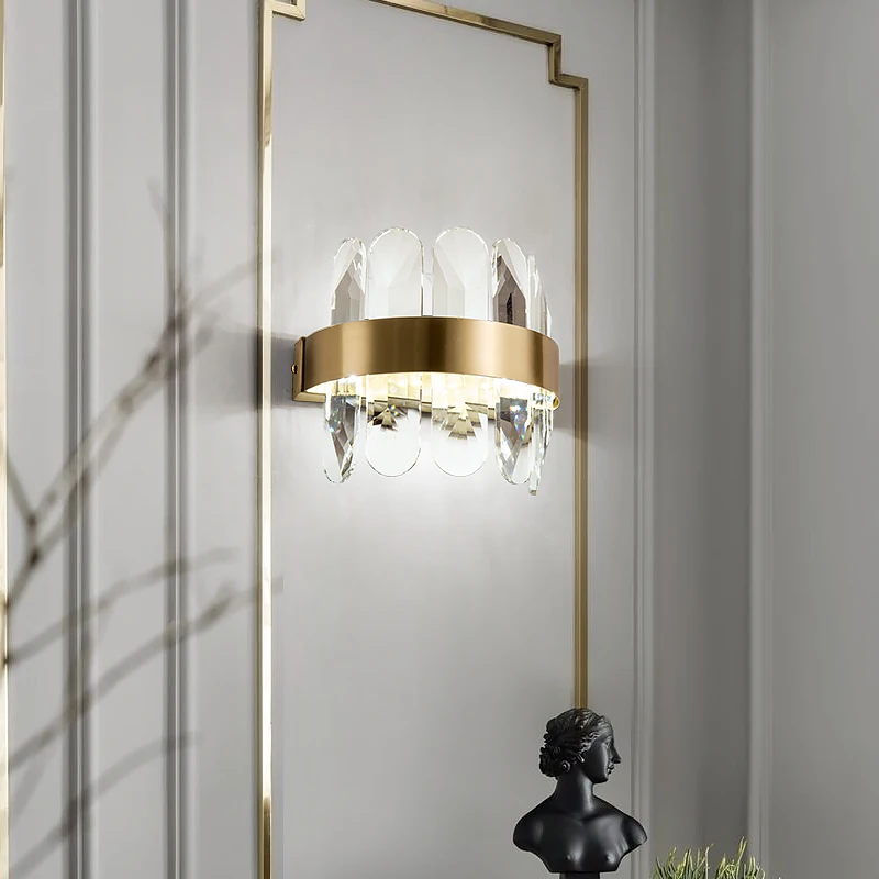 

FSS Modern Copper Crystal Wall Lamp Sconce Golden LED Indoor Light Fixtures For Home Decor Bedroom Bathroom Corridor Mirror