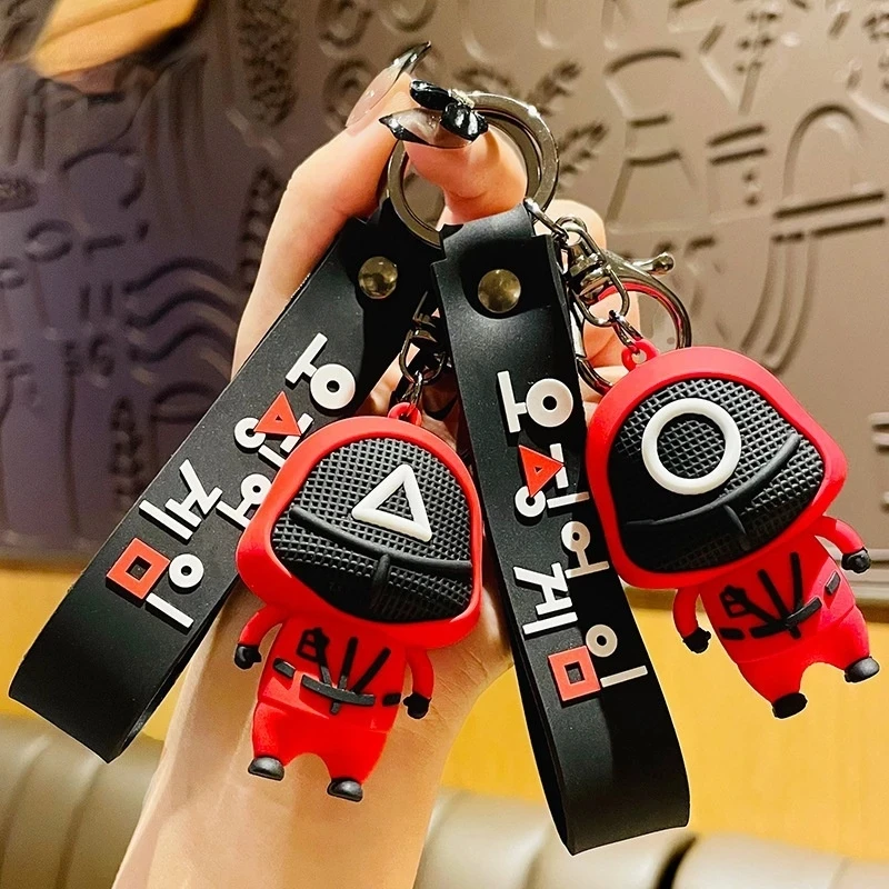 

2021 Squid Game Keychain Soldier Triangle Series Creative Charms Mini Figurine Key Chain Car Backpack Pendant Gift Ornament