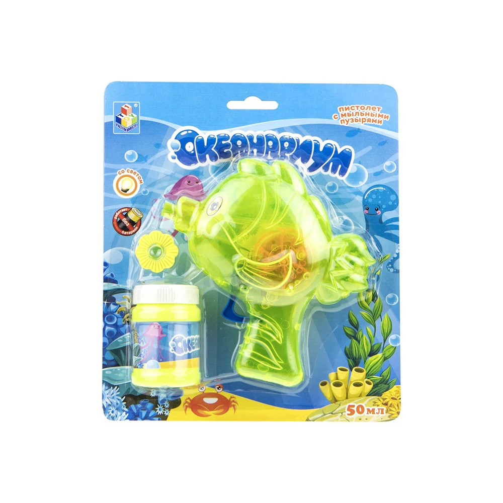 Набор для пускания мыльных пузырей 1TOY Океанариум с пистолетом в виде рыбки