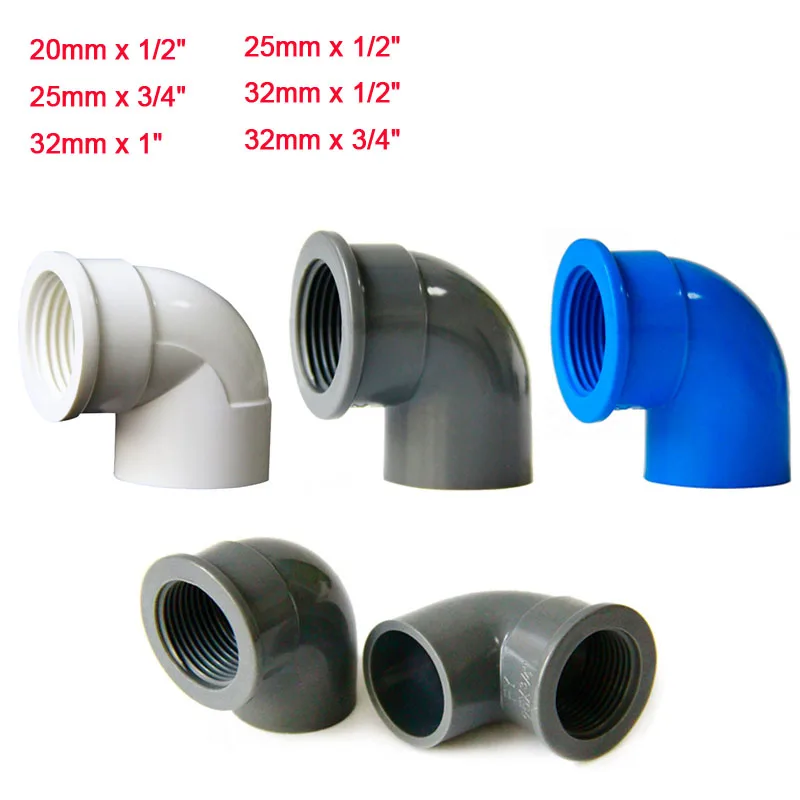 

3Pcs PVC 90 Elbow Connector UPVC Pipe Joints Adapter Garden Irrigation Fittings 20 25 32mm to BSP 1/2" 3/4" 1" Female Thread