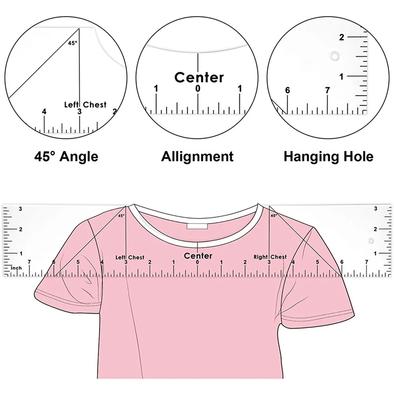 

3 Piece T-Shirt Ruler Center Design Guide Set Suitable for Collar/Application Vinyl/Sublimation/Heat Embossing