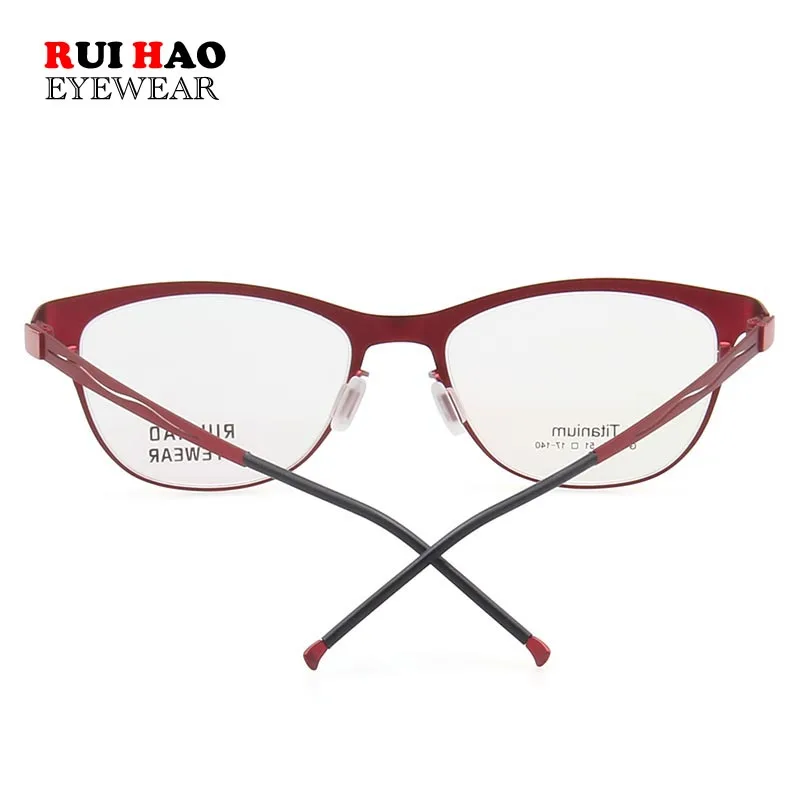 Брендовые женские очки Rui Hao оправа для очков в форме кота из чистого титана 2