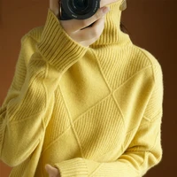 autumn and winter new womens lapel solid color pullover thickened loose sweater bottomed sweater womens sweater