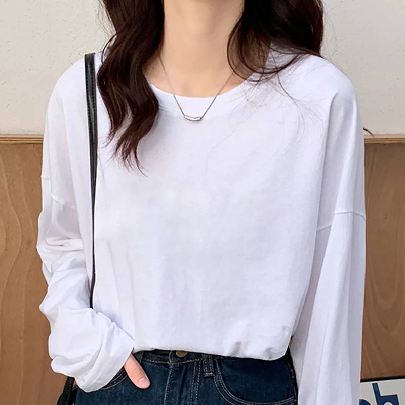 

Oversized T Shirt Women Autumn Korean Clothes Fashion Cotton Tshirt Long Sleeve Top Casual O-Neck Tee Shirt Femme Poleras Mujer