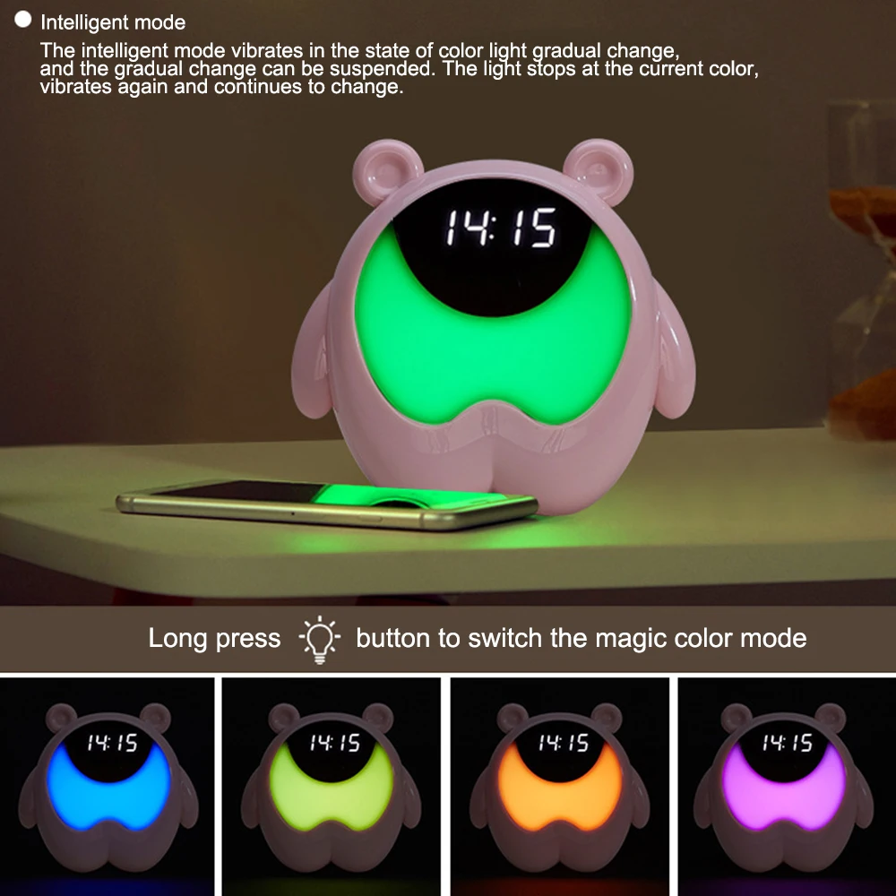 

Cute Bear Bedside Alarm Clock Night Light Children Gift Baby Children Bedroom Decoration RGB Wake-up Motion Sensor Music Light