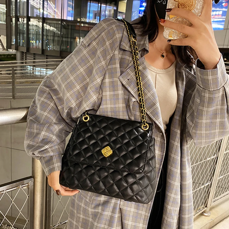 

Прямая британская ретро однотонная сумка через плечо в клетку с бриллиантами, популярная модная сумка из искусственной кожи, Классическая ...