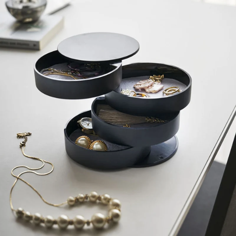 4 цвета ABS слоя коробка для хранения ювелирных изделий вращающаяся спальня