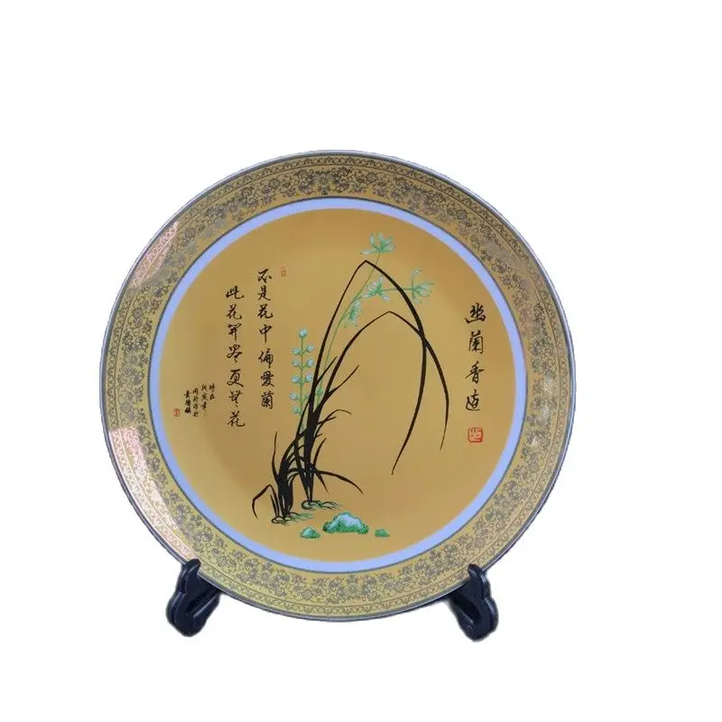 

Китайская старинная фарфоровая Розовая орхидея с узором, пластина с золотыми краями