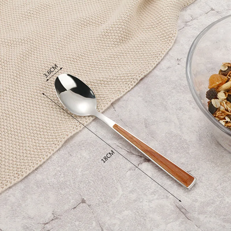 Dessert Spoon 304 нержавеющая сталь имитация нож с деревянной ручкой вилка ложка стейк Западный нож Европейская пищевая вилка ложка столовая посуда - Цвет: Dessert Spoon