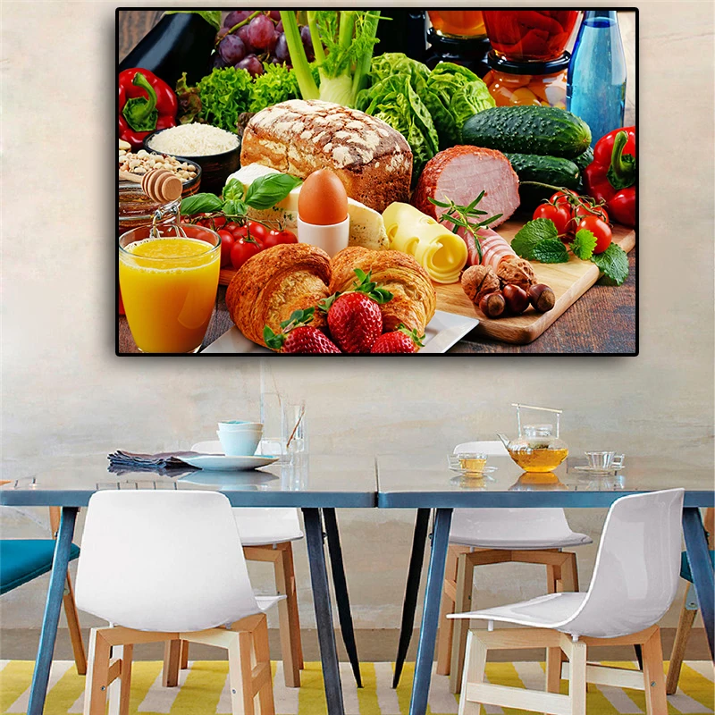 

Vegetables Bread Fruits Kitchen Canvas Painting Cuadros Restaurant Posters and Prints Home Wall Art Food Picture Bedroom Decor