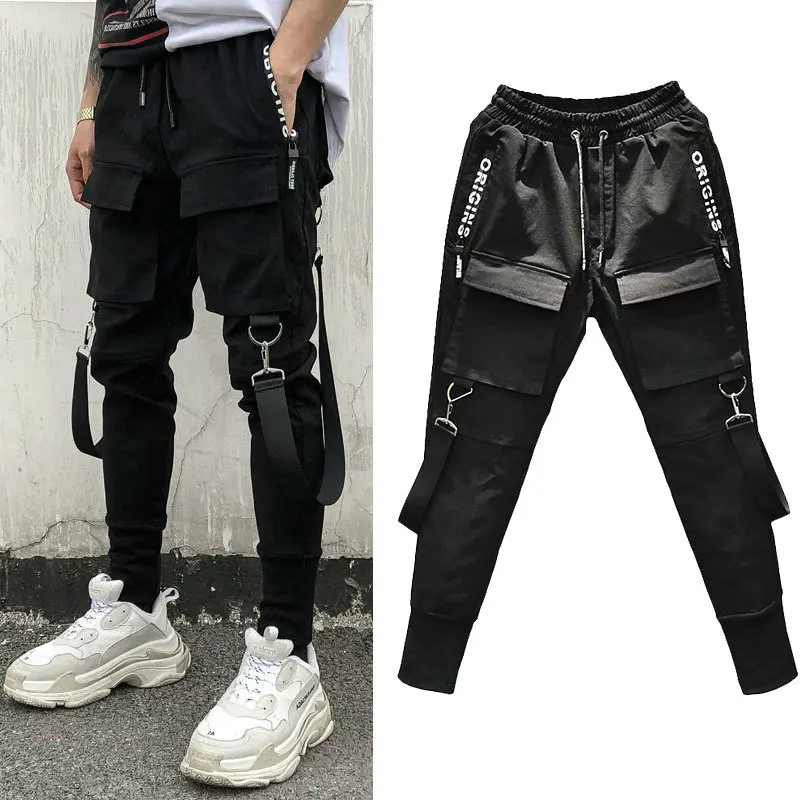 

2021New Fashion Sweatpants men Black Mens Joggers Harem Pants Multi-pocket Pencil Jogger Pants Men stacked sweatpants men HipHop