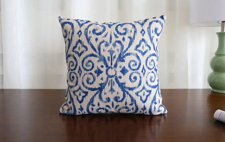 

Wholesales Linen Pillow Cover Cushion Cover Mediterranean Style Seastar Blue Floral Home Decorative Pillow Case 45x45cm/30x50cm