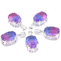 mix 5 pcs xmas gifts big offer oval purple rainbow bi colored tourmaline necklaces pendants for holiday party gifts