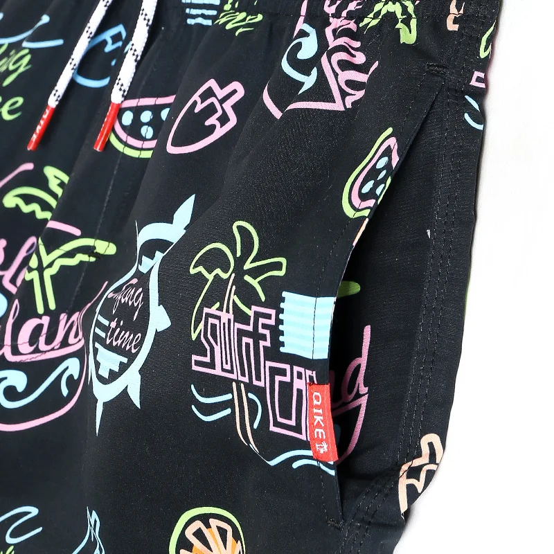 QIKE New Beach shorts Swimsuit Quick dry surfing Floral Joggers Solid Printed Hawaiian bermudas plus size briefs mesh