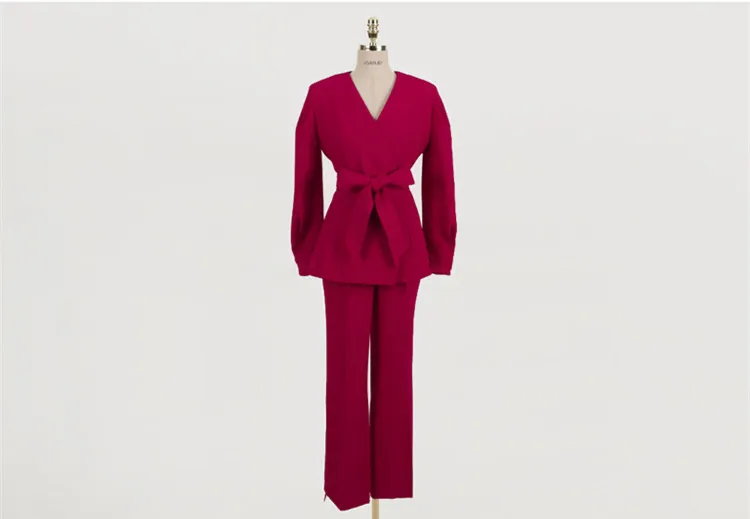 Fashion New Arrival Elegant Loose Red Sexy Jacket Long Pant 2 Pieces Set High Quality Work Style Autumn Office Women | Женская одежда