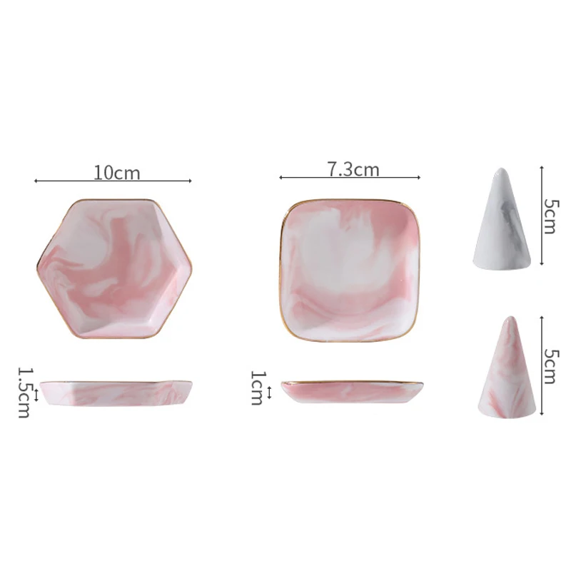 

Multifunction Ceramic Marble Pattern Jewelry Storage Tray Cone Tower Ring Storage Tray Hexagon Dessert Snack Fruit Cake Plate