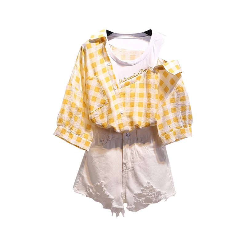 Комплект из двух предметов Женский Летний милый корейский топ на одно плечо и