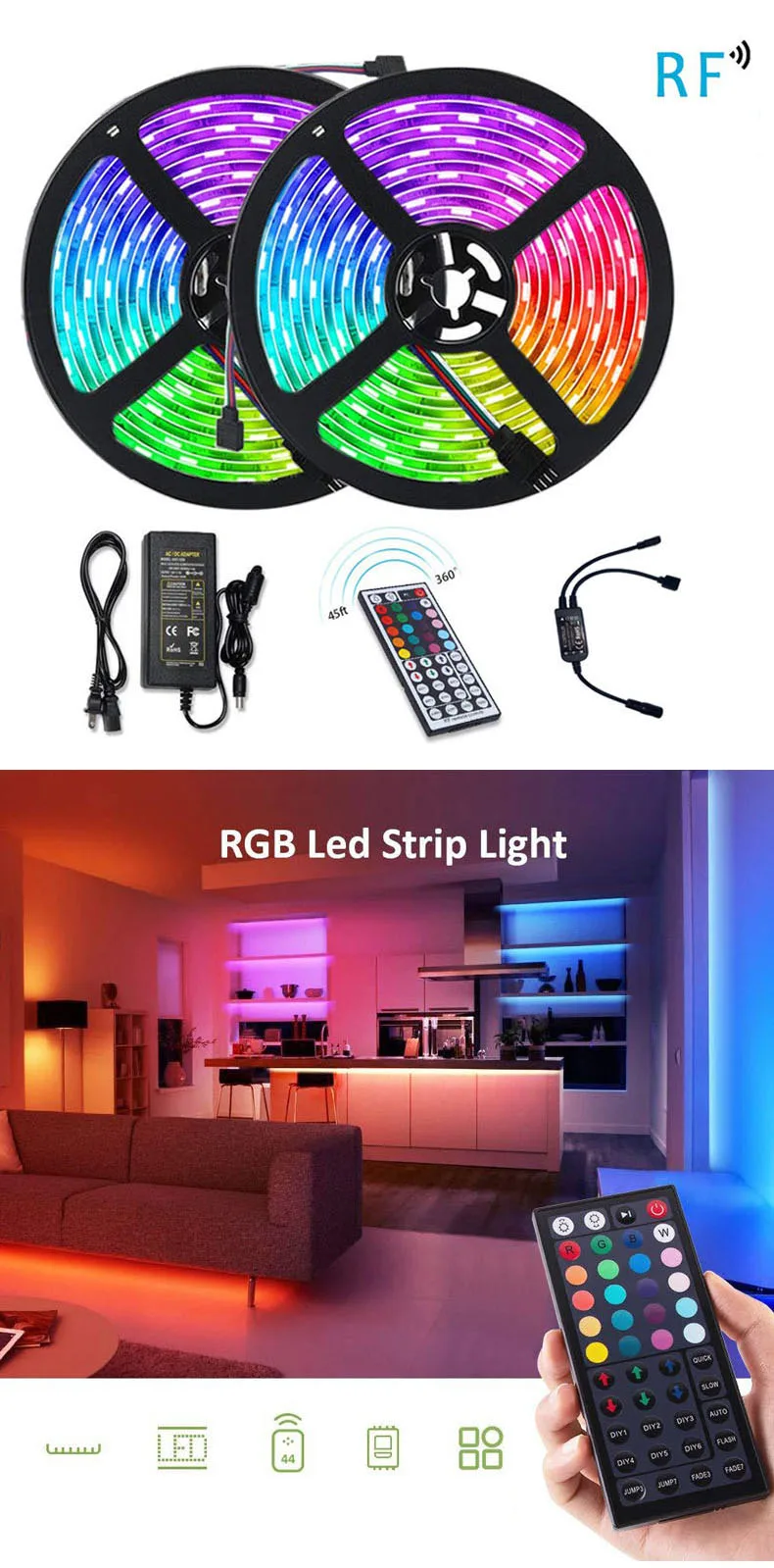 Светодиодная лента RGB 5050 SMD 2835 гибкая лента светодиод RGB 5 м 10 м 15 М лента диод DC 12 В+ пульт дистанционного управления+ адаптер
