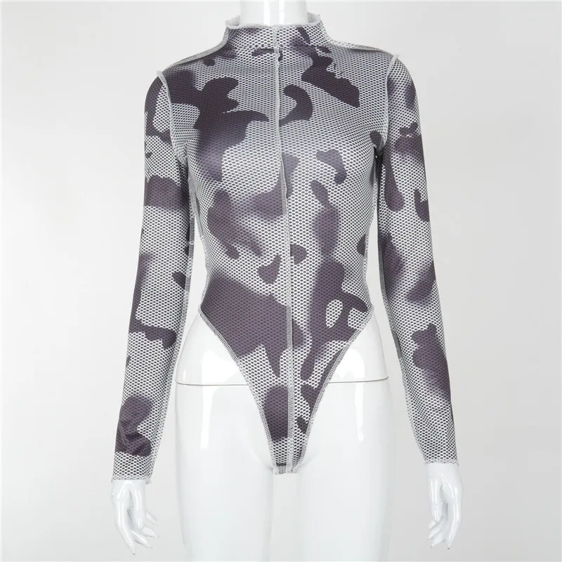 

Ahagaga 2021 Spring Casual Camouflage Bodysuit Women Print Fashion Long Sleeve O-Neck Skinny Bodycon Women Rompers Female Blusas