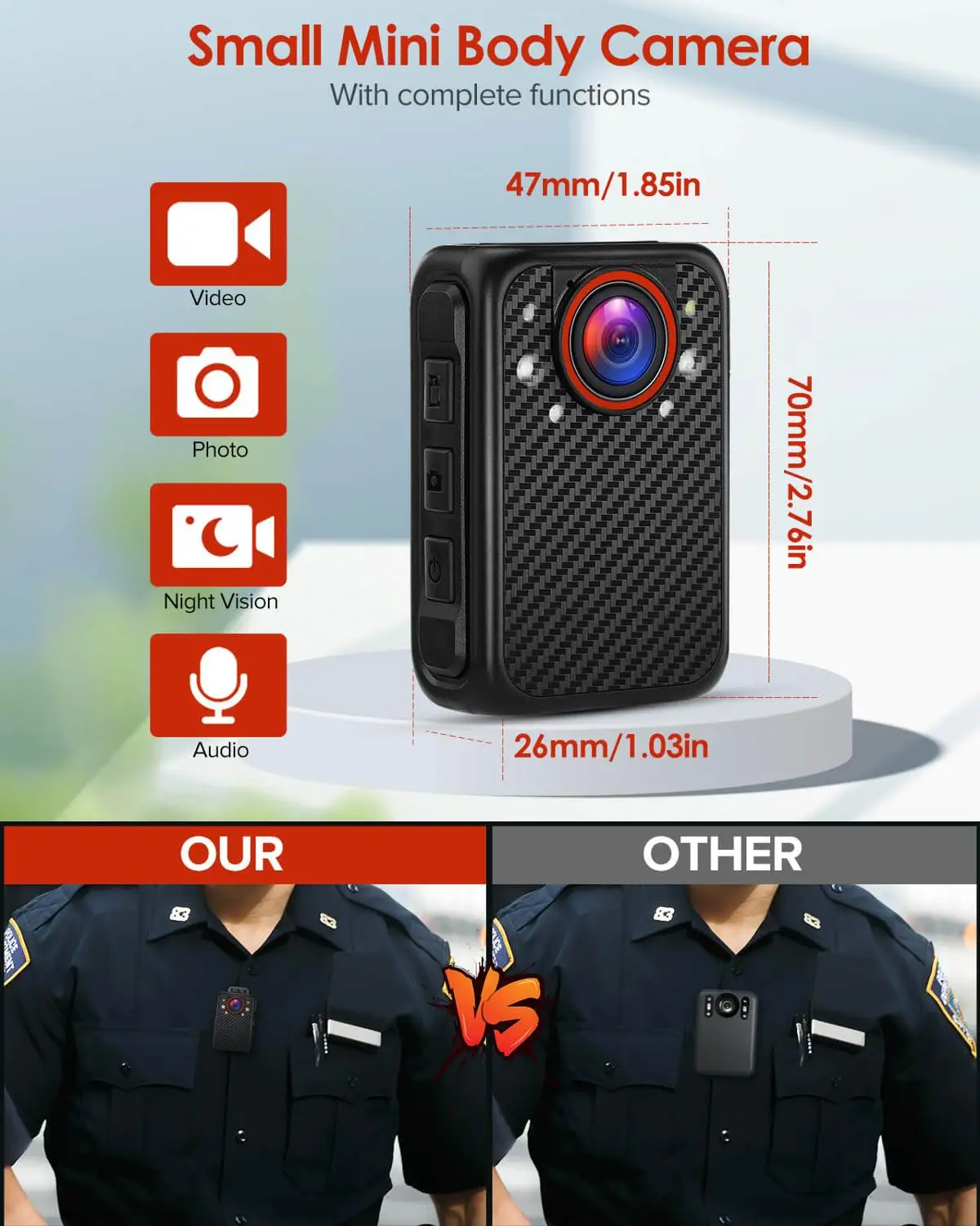 BOBLOV X1 Мини полицейская камера 1080P портативная для тела с поддержкой 128 Гб ночного