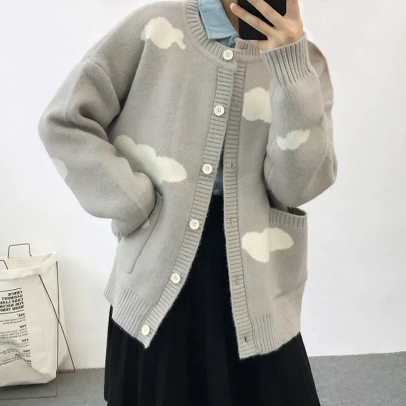 Корейский облачный свитер пальто 2020 осень зима длинный рукав вязаная куртка