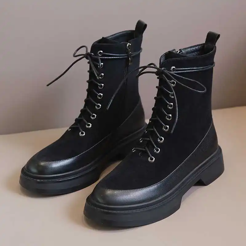Botas mujer Новая Зимняя обувь женские ботильоны натуральная кожа с круглым носком на