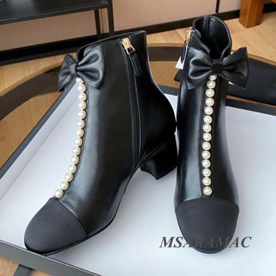 

Новинка 2021, дизайнерские бабочка с жемчужиной, полусапожки на толстом каблуке и полусапожки с цепочкой, женские полусапожки с боковой молни...