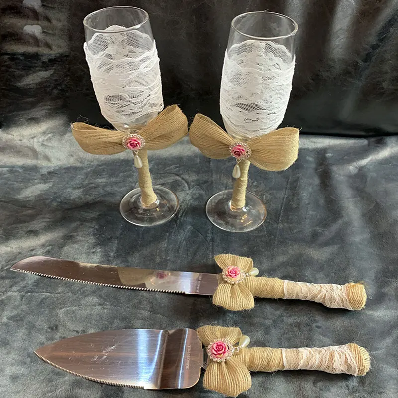 Свадебные принадлежности из 4 предметов нож для торта набор сервировки пирогов и