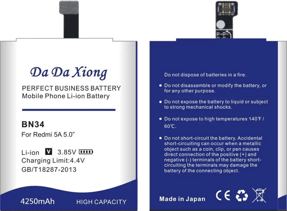 Da Xiong аккумулятор для телефона BN34 для Xiaomi Redmi 5A 5," Сменный аккумулятор 4250 мАч батареи для телефонов большой емкости