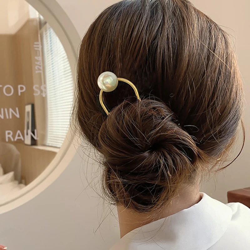 

New Fashion Hair Accessories Metal U Shape Hair Stick For Women Silver Gold Color Elegant Pearl Hairpin Female Headwear Hairclip