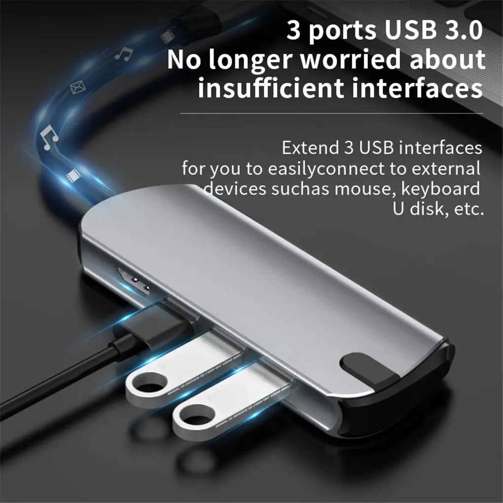 Кабель с разъемом USB типа C Hub адаптер USB-C PD зарядки 4 к HD 3 0 5 мм разъем для наушников