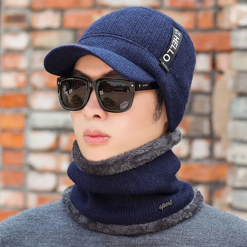 Зимние шапки Скалли Beanies шапка для мужчин и женщин шерстяная вязаная теплая плюшевая шапочки с шарфами Балаклава маска Knitted шапка вязаная зимняя Лыжная шапка