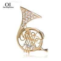oi trumpet shaped brooches women crystal gold color costume music brooch musician shirts hijab pins corsages