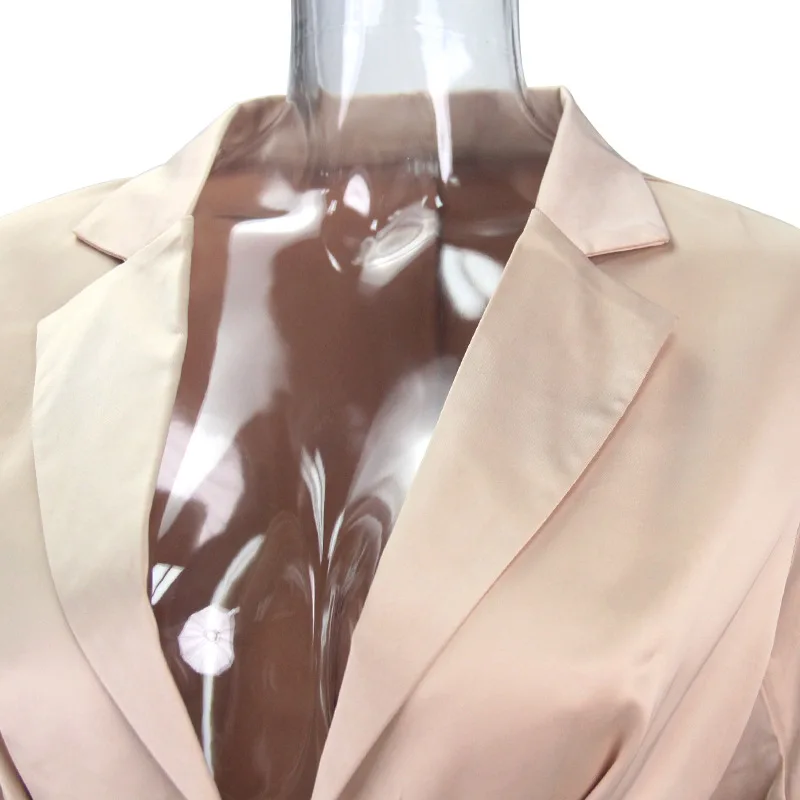 

fall 2020 women satin dress Women long sleeve notched collar hidden breasted blazer dress khaki dresses for women party