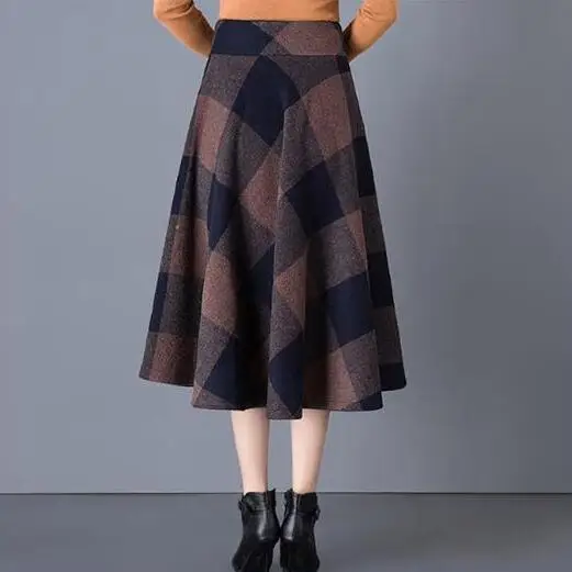 Винтажная клетчатая Женская Зимняя юбка в английском стиле шерстяная средней