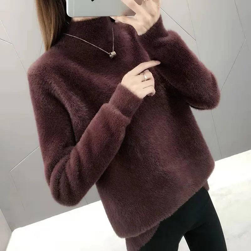 Imitation Mink Cashmere Knitted Women Turtleneck New Autumn Winter Ladies Sweater Female Long Sleeve Jumper Pullover ok489 | Женская