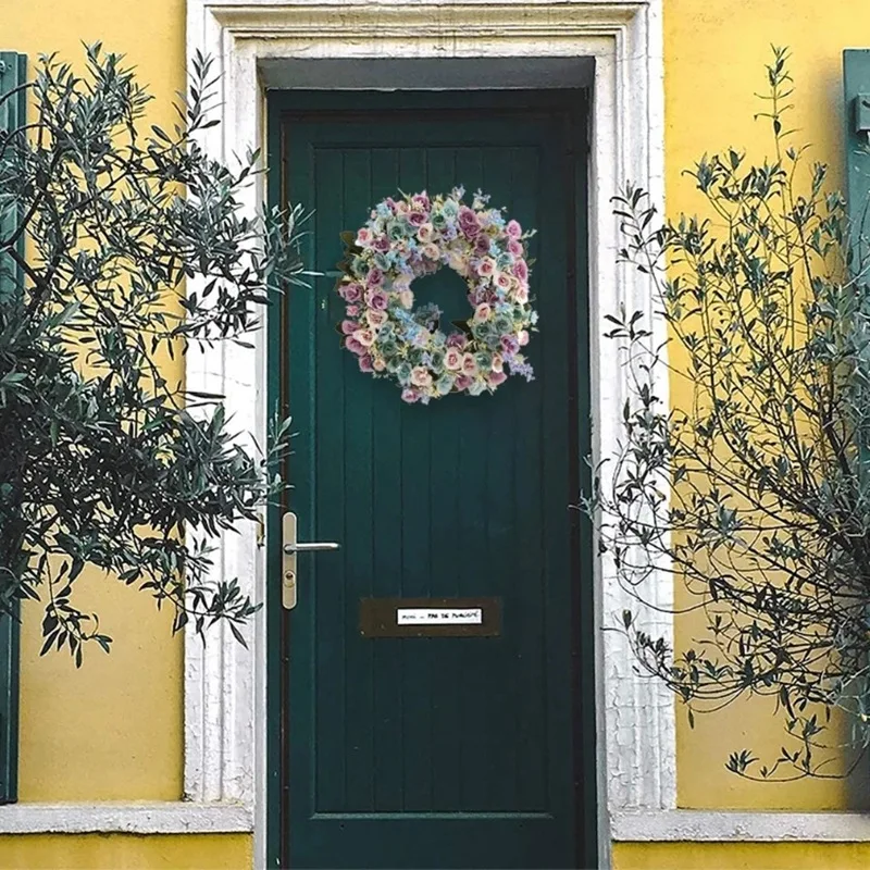 

Artificial Lavender Rose Spring Flower Wreath Decoration for Wedding Front Door
