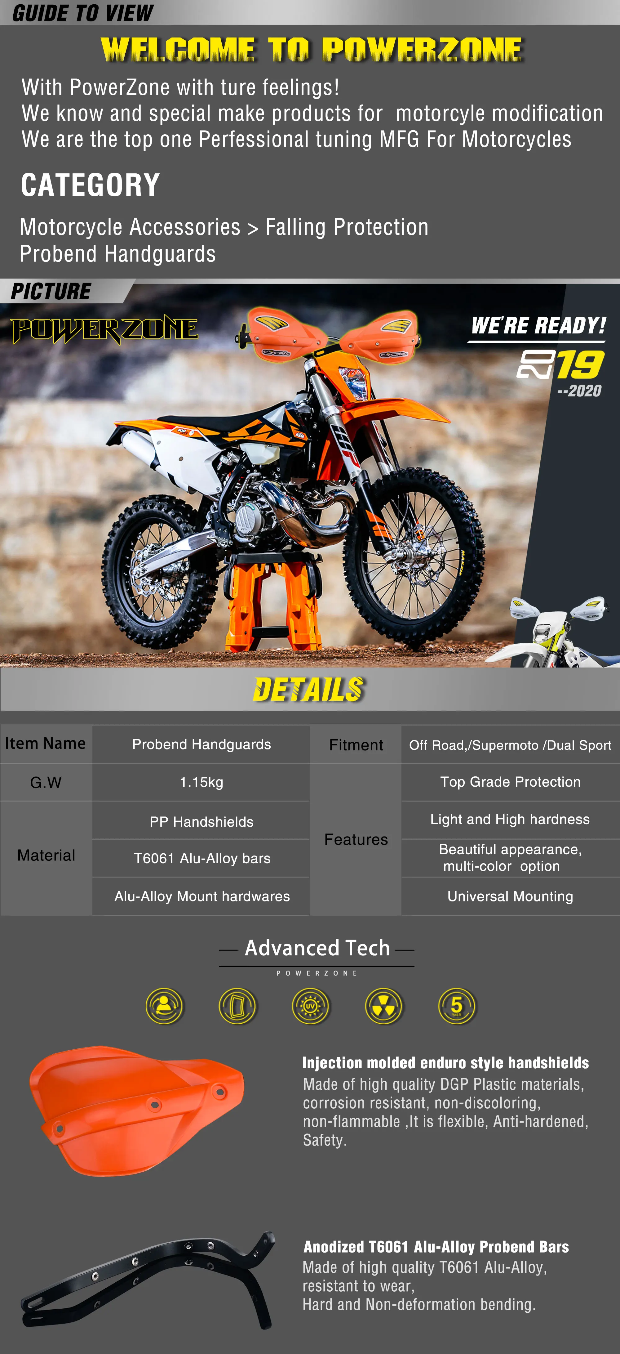Powerzone Probend рукавицы для Honda KTM ADV EXC EnduroHusqvarna TE CRF WRF DRZ KLX Мотоцикл Байк ATV руль